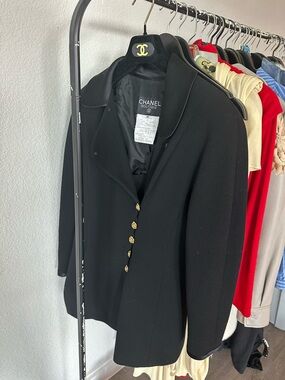 CHANEL Black Wool Blazer with Gold Buttons